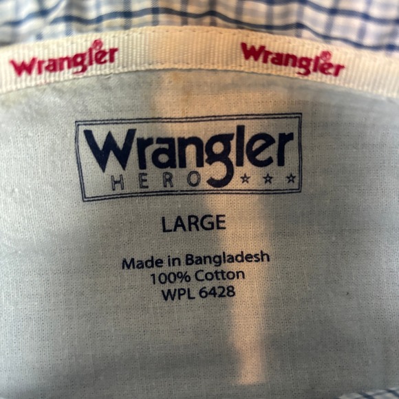 Mens Wrangler Hero Short Sleeve Button Down Shirt Blue White Plaid Large - Picture 4 of 7